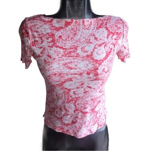 Ralph Lauren Pink and White Floral Paisley Short Sleeve Top XS